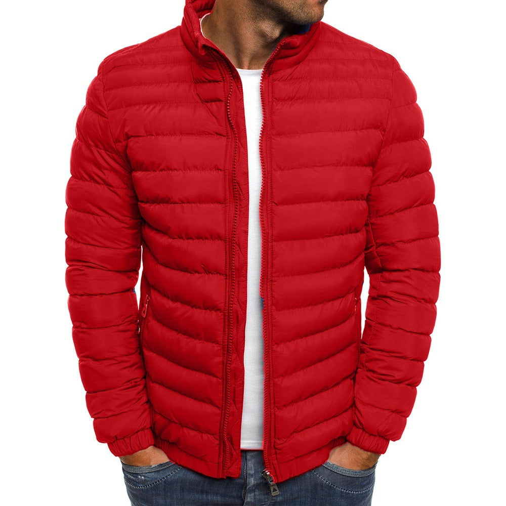 Men Jacket Zipper Solid Color Long Sleeves Pockets Coldproof Autumn Thicken Cotton Padded Overcoat For Outdoor - Home Decor