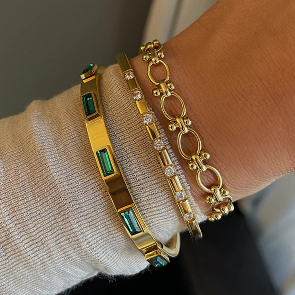 Gold-Plated Zirconia Bracelet | Stainless Steel Jewelry - Modern Print