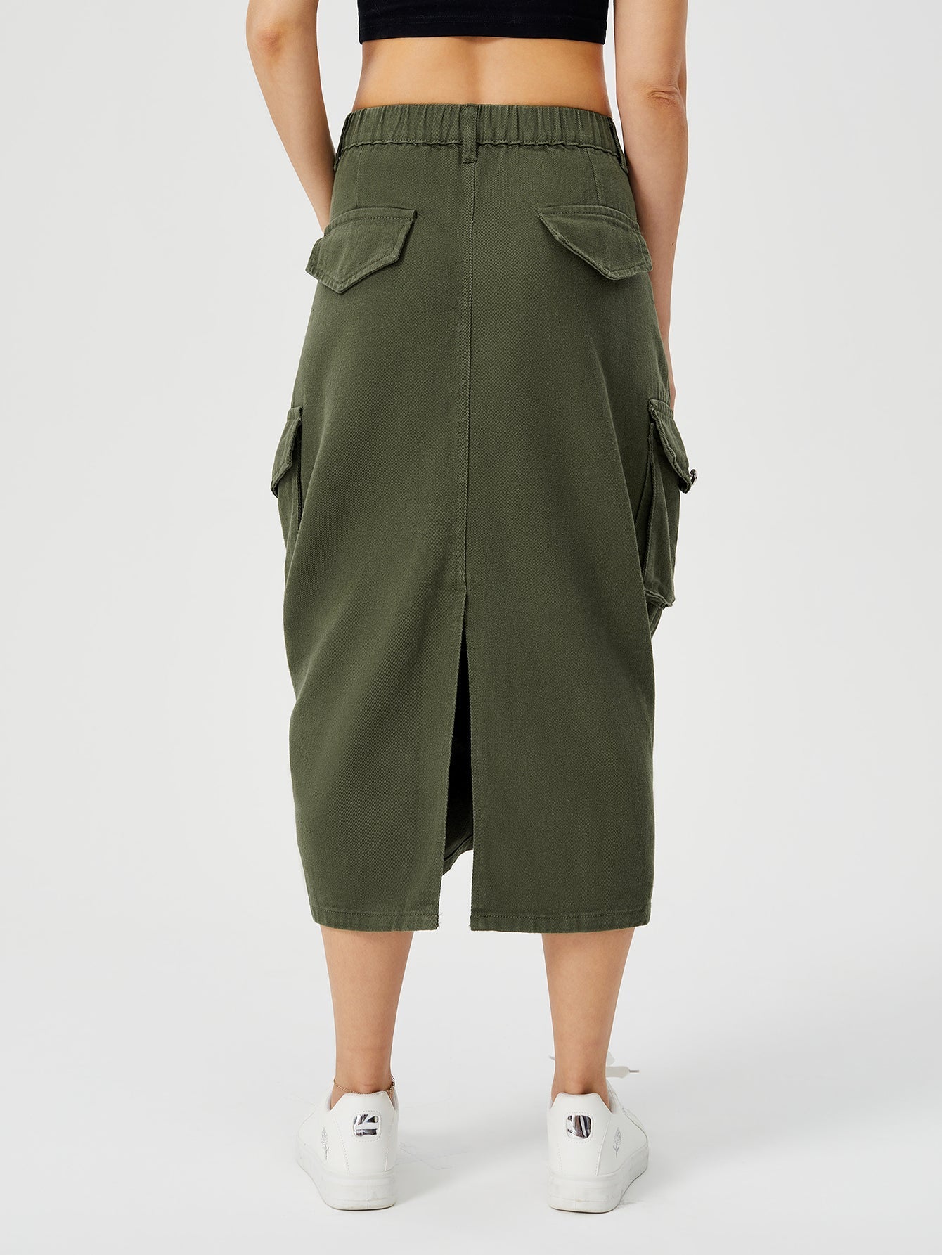 Women's Cargo Maxi Skirt | High Waist Split Pocket Skirt - Premium Canvas