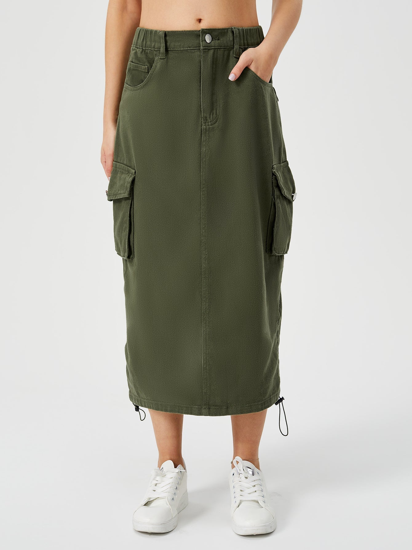 Women's Cargo Maxi Skirt | High Waist Split Pocket Skirt - Premium Canvas