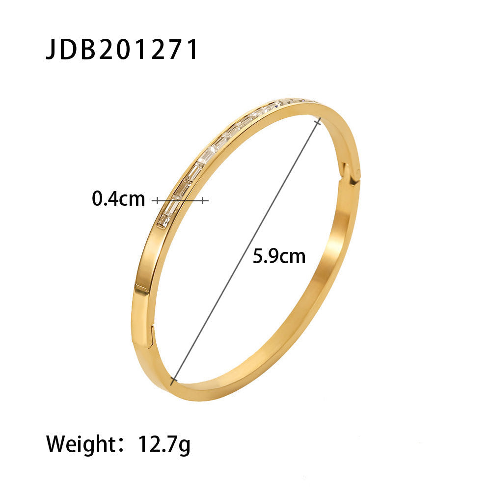 Gold-Plated Zirconia Bracelet | Stainless Steel Jewelry - Modern Print