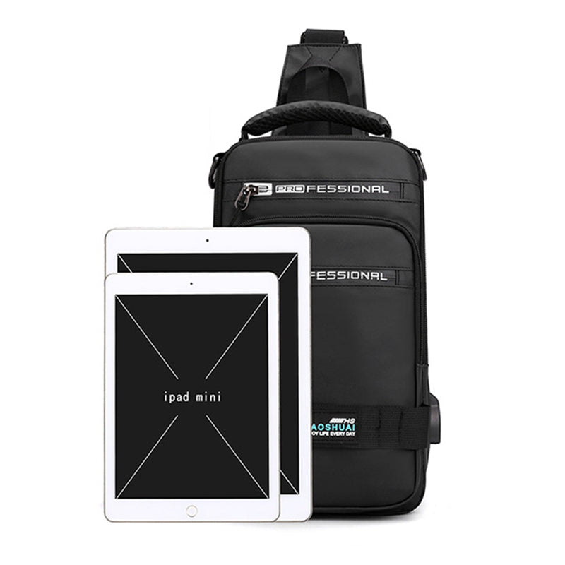 Men's Multifunction Sling Backpack | USB Crossbody Bag - Design Poster