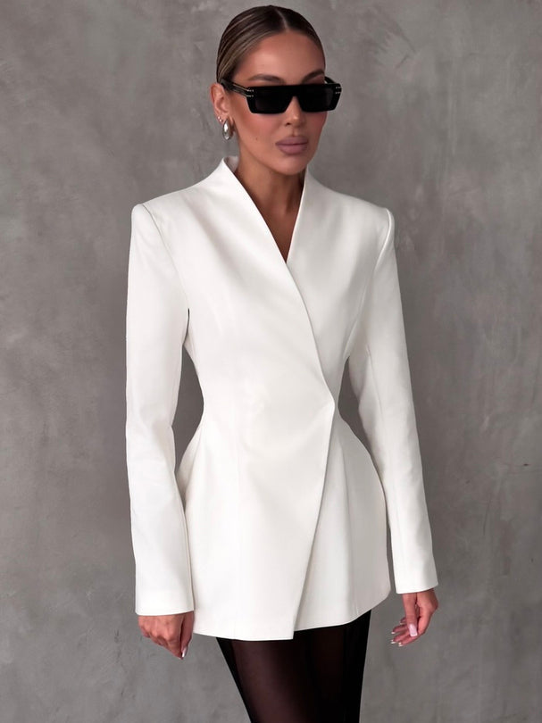 White Lapel Blazers - Artistic Decor
