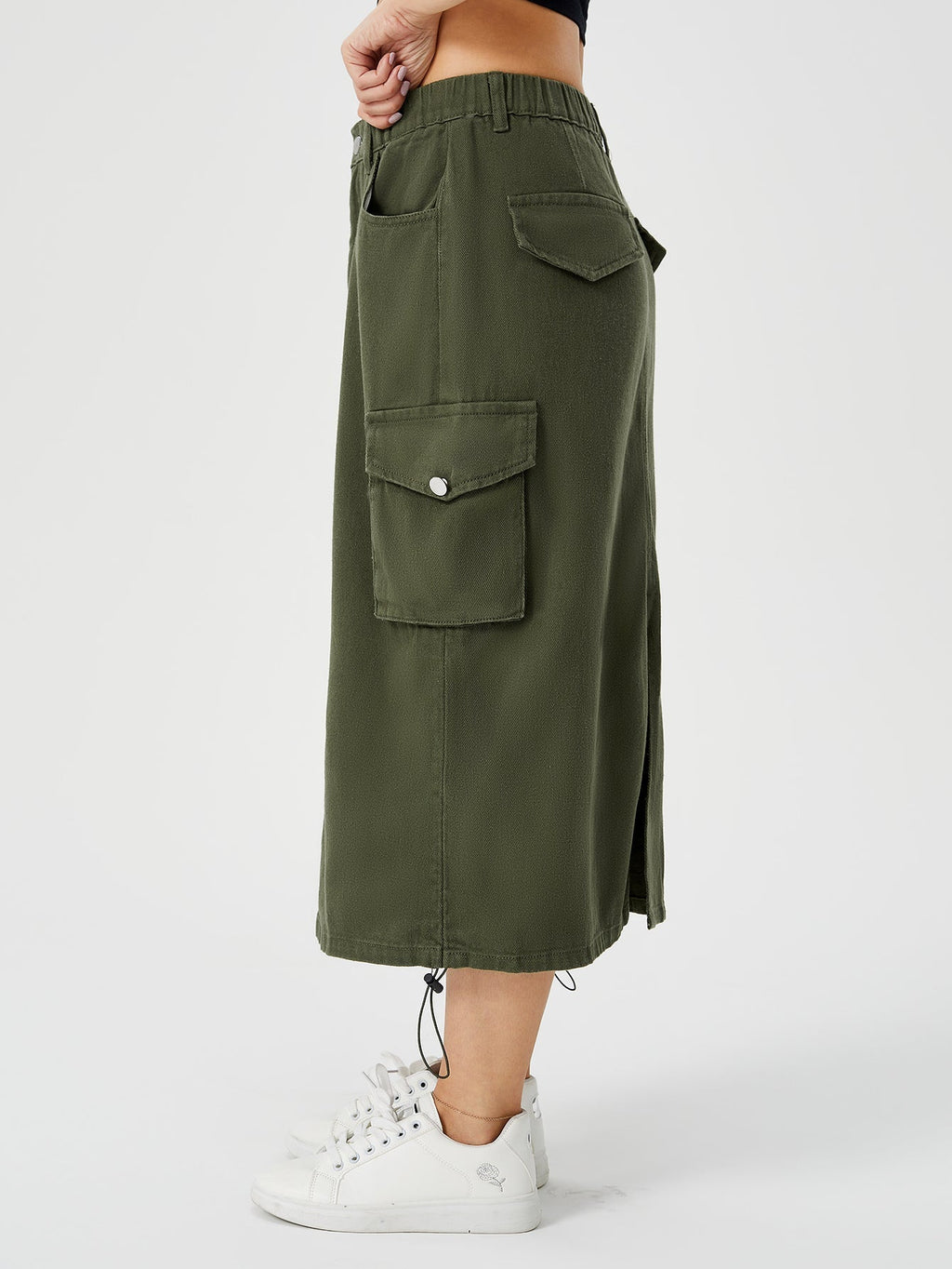 Women's Cargo Maxi Skirt | High Waist Split Pocket Skirt - Premium Canvas