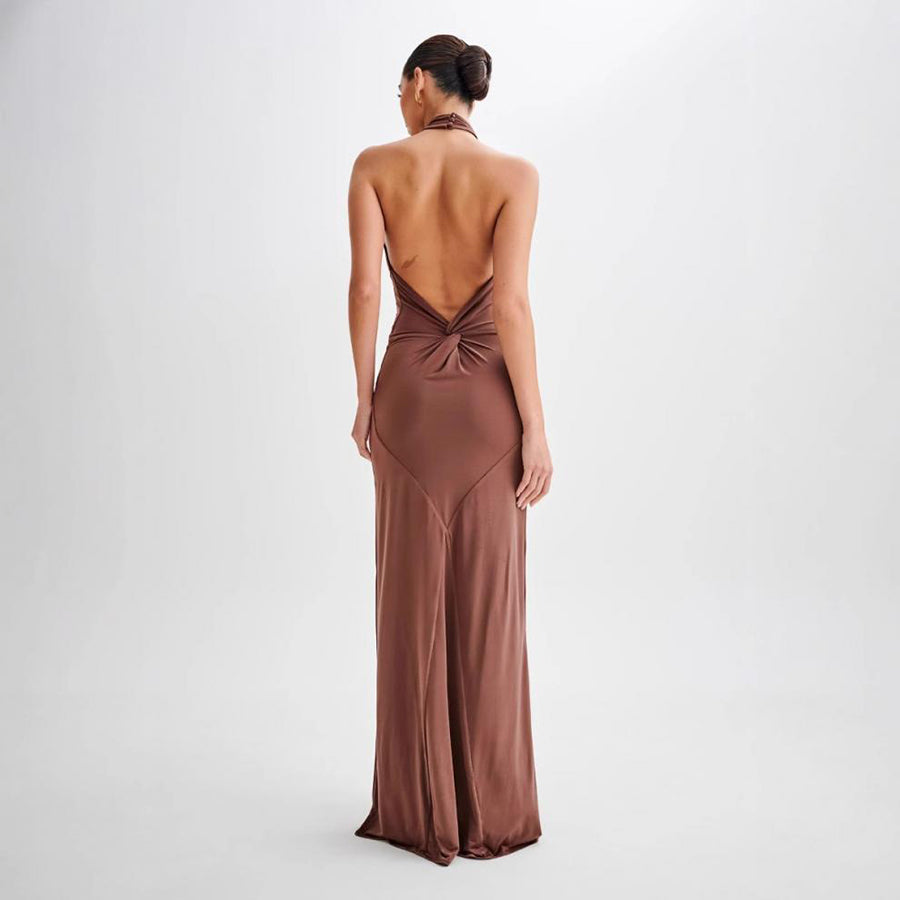 Ins Bodycon Halter Dress Sexy Backless Slim Fit Waist Slimming Maxi Dresses Prom Party Club Clothing For Women - Modern Print