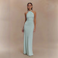 Ins Bodycon Halter Dress Sexy Backless Slim Fit Waist Slimming Maxi Dresses Prom Party Club Clothing For Women - Modern Print